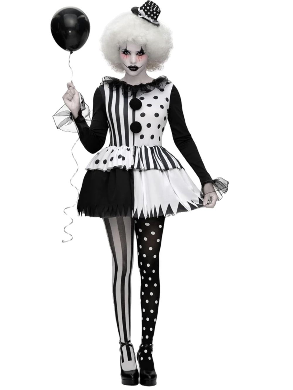 Women’s Black And White Clown Mini Dress Halloween Costume